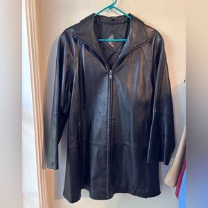 Tiboa Black Leather Mini Trench Zip Up Jacket Medium